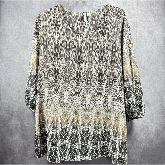 Cato Tops - Cato Tunic Shirt Womens 18/20W Animal Print Paisley Boho 3/4 Sleeve Top‎ Plus